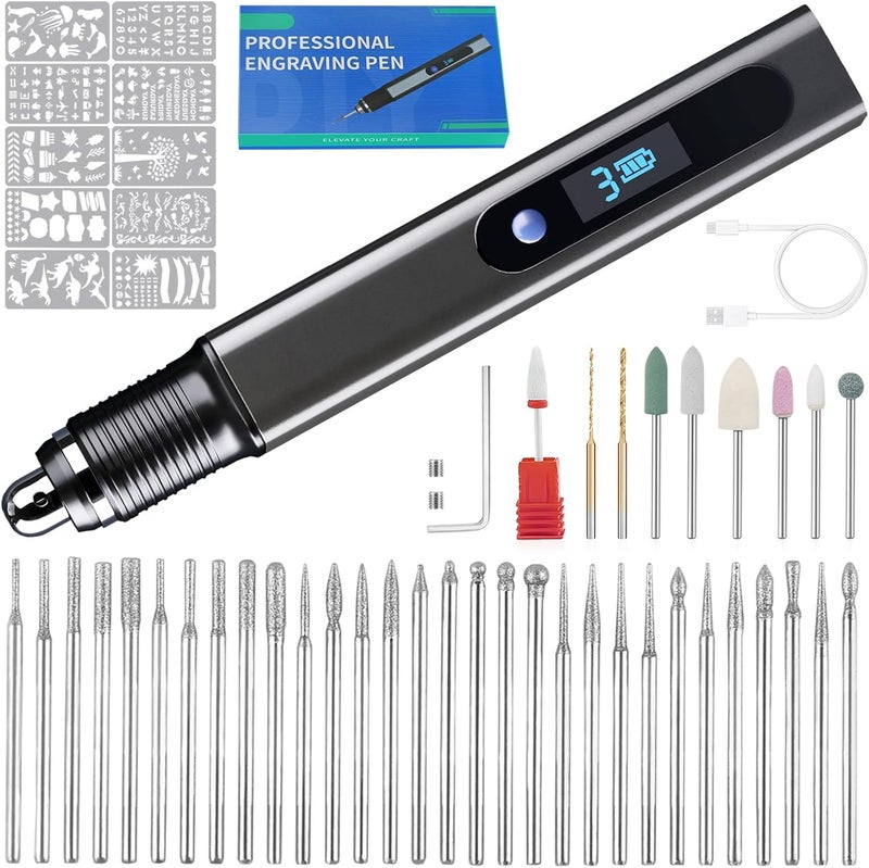 Cykelith Engraving Pen Kit Rechargeable Cordless Engraver Pen Kit Mini DIY Electric Etching Machines Rotary Tool for Carving Jewelry Stone Wood Glass Metal Plastic (57pc) - Image 1